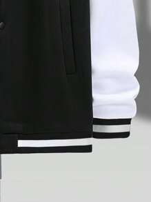 Manfinity Roghcode 男士字母圖案雙色學院風夾克 - 黑色 - 查看 5