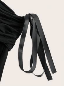 ROMWE PUNK Off Shoulder Tay áo loe Áo thun - màu đen - Xem 4