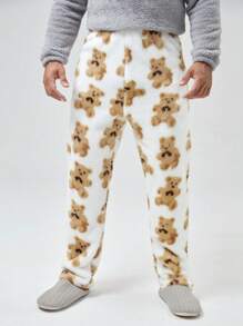 男士熊圖案絨布睡褲 - 彩色 - 查看 4