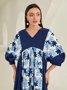 Al Najma Floral Print Lantern Sleeve Dress
