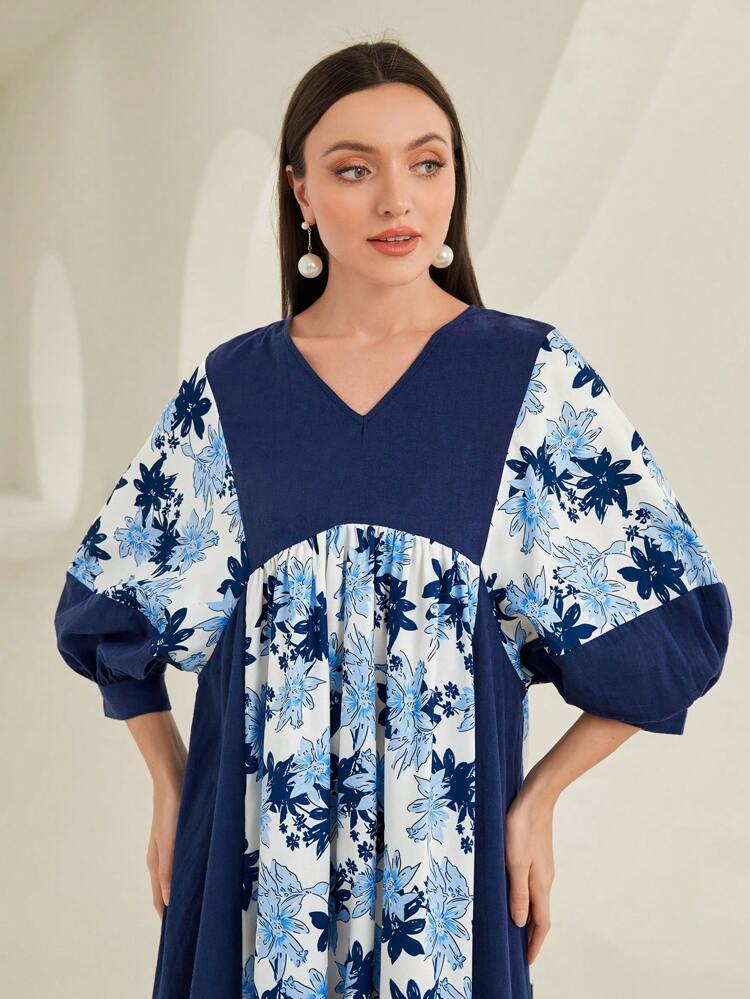 Floral Print Lantern Sleeve Dress