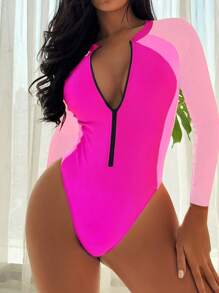 SHEIN Slayr Summer Beach Colorblock Cut Out Backless One Piece Swimsuit