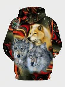 Manfinity LEGND 男士3D狼印花落肩袖抽繩連帽衫 - 彩色 - 查看 2