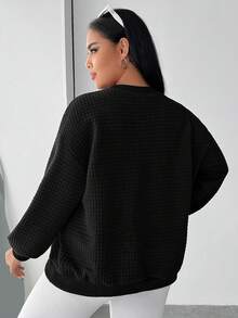 SHEIN EZwear Hơn Thư được vá Thả vai Áo nỉ - màu đen - Xem 2