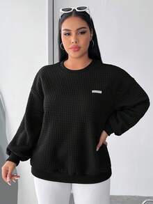 SHEIN EZwear Hơn Thư được vá Thả vai Áo nỉ - màu đen - Xem 5