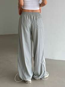 DAZY Contrast Side Seam Wide Leg Pants,Women Joggers - Grey - View 2