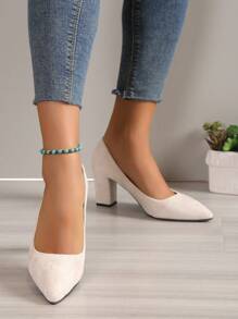Zapatillas De Mujer De Moda, Zapatillas De Tacón Grueso Cerradas Para Fiestas - Beis - Ver 5