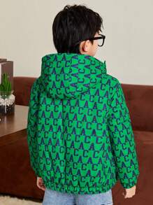 SHEIN Tween Boy Letter Patched Hooded Puff Coat