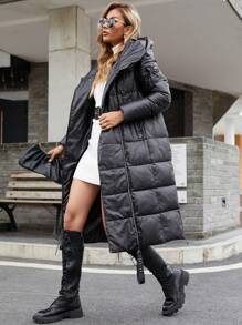 HaiLuoZi Zip Up Hooded Padded Coat For Winter - Black - View 3