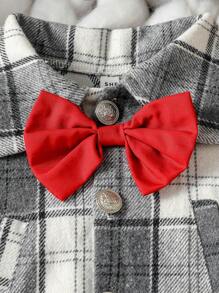 Baby Girl Plaid Print Bow Front Ruffle Hem Cape & Hat