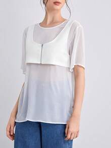 SHEINNeu 2 In 1 Zip Front Tee - White - View 5