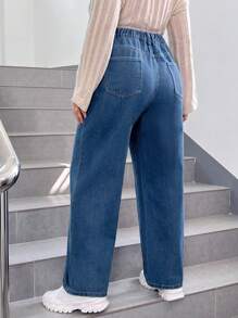SHEIN EZwear Talla grande Jeans de pierna recta - Azul - Ver 2