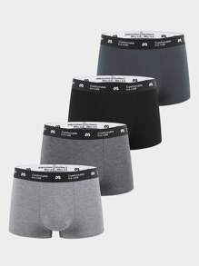 男士4入組字母圖案平角內褲 - 彩色 - 查看 1