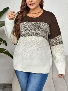 Plus Color Block Drop Shoulder Sweater - Multicolor - View 5