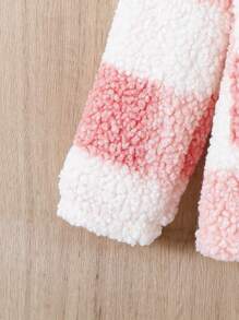 SHEIN Tween Girl Buffalo Plaid Pattern Dual Pocket Zipper Teddy Coat Without Sweater - Multicolor - View 3