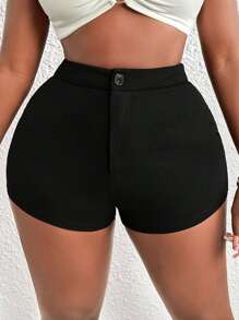 Slaydiva Solid Zip Fly Shorts - Black - View 5