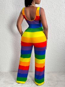 Slaydiva Sọc cầu vồng In Áo liền quần Tank - Nhiều màu - Xem 2