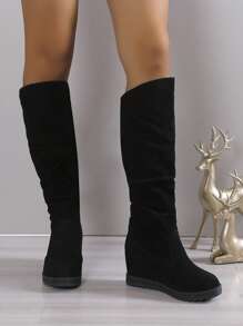 Women's Fashionable & Comfortable Wedge Heel Thick Bottom Boots For Outdoor Wear - Black - View 3