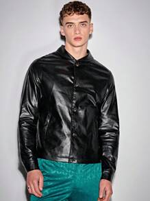 Manfinity VCAY Men Button Front PU Leather Jacket