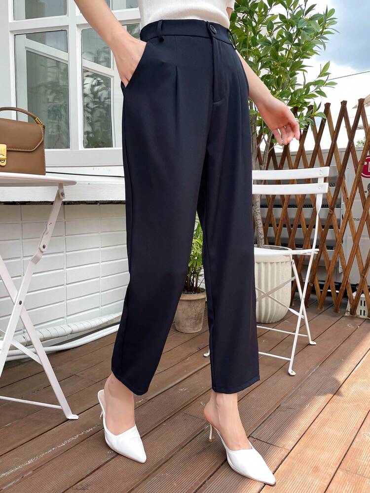 Women's Business Casual Solid Color Pleated Pocket Pants,Women Dress Pants