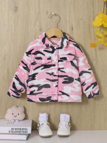 SHEIN Baby Girl Camo Print Flap Pocket Teddy Lined Coat