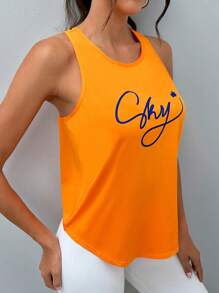 Top tank deportivo con estampado de letra - Naranja - Ver 4