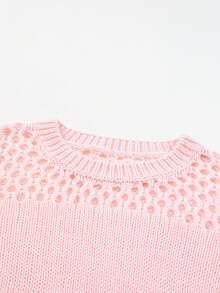 CILKOO Solid Open Knit Sweater - Pink - View 8