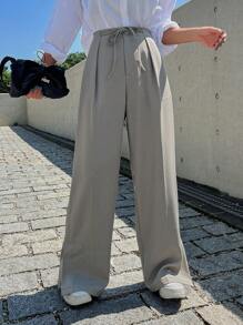 DAZY Solid Slant Pocket Wide Leg Pants - Grey - View 3