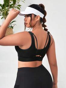 Easithlete Plus Solid Crisscross Back Sports Bra - Black - View 2