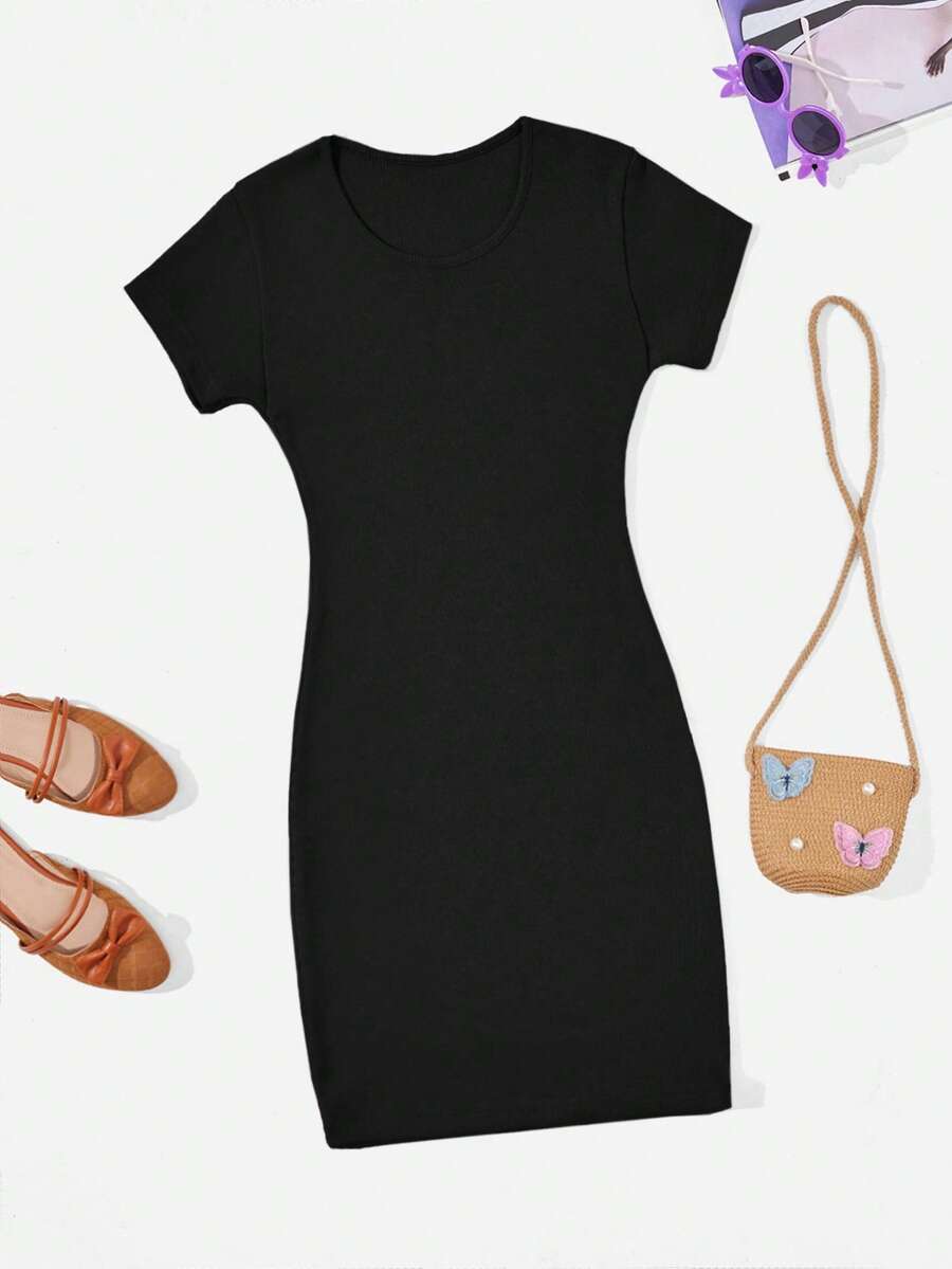 RueChic Teen Girl Solid Fitted Dress - Black - View 1