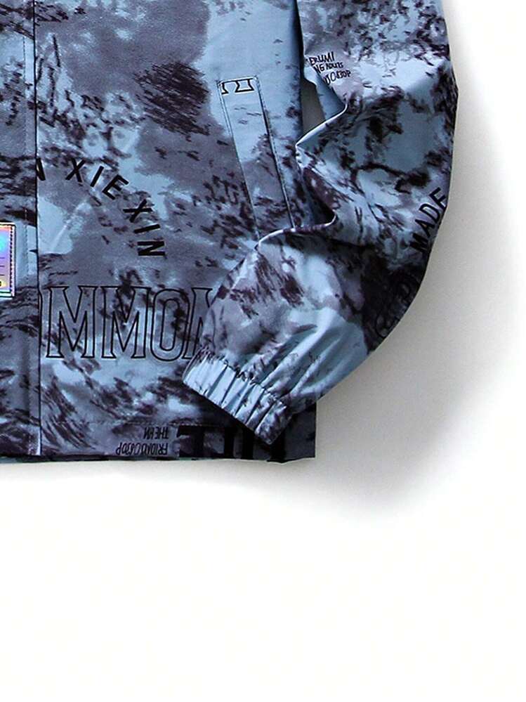 Chaqueta con capucha con cordón y gráfico de letras de manga larga para hombre, otoño - Azul - Añade 4