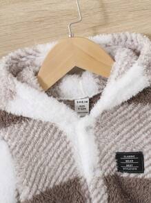 SHEIN Đứa bé trai In kẻ sọc Buffalo Chi tiết vá áo có mũ Áo khoác Teddy Không có áo len - Nhiều màu - Xem 4