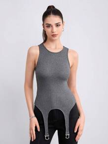 SHEINNeu Solid Asymmetrical Hem Tank Top - Dark Grey - View 1