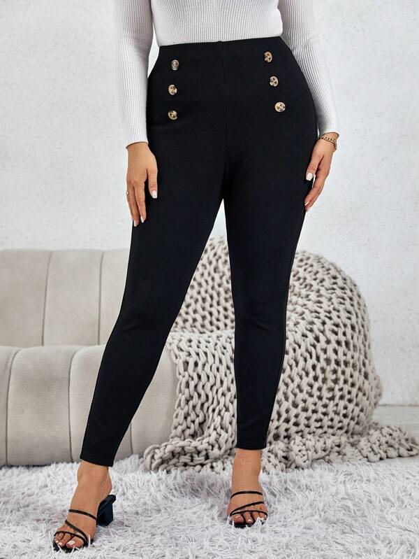 Reflora Plus High Waist Button Detail Skinny Pants