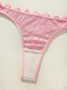 SHEIN Pink Lace Geometric Pattern Criss Cross Sheer Spaghetti Strap Sexy Lingerie Set