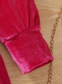 SHEIN 女小童拼接領荷葉邊腰帶絲絨洋裝 - 粉色 - 查看 6