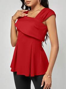 SHEIN Clasi Solid Asymmetrical Neck Fold Pleated Detail Tee