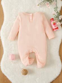 Baby Girl Ruffle Trim Ribbed Knit Jumpsuit - Pink - View 2