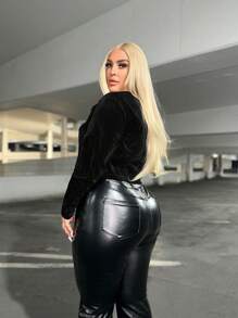 SHEIN SXY Talla grande Abrigo con botón delantero - Negro - Ver 2
