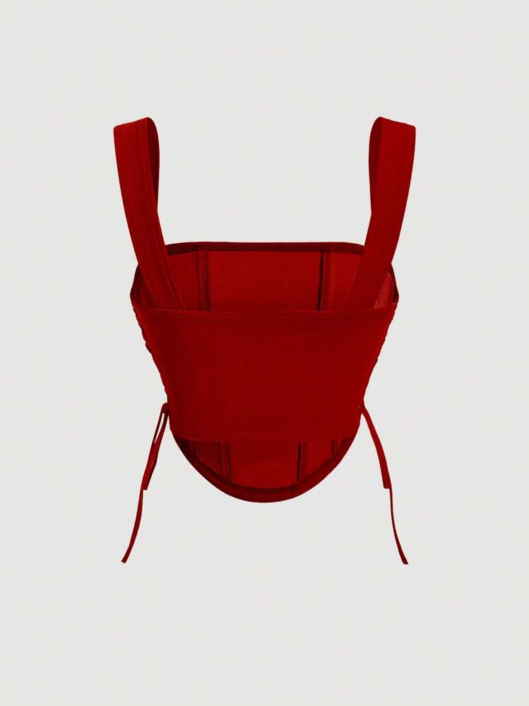 SHEIN MOD Top con cordón lateral bajo curvo ancho tirantes - Rojo - Ver 3