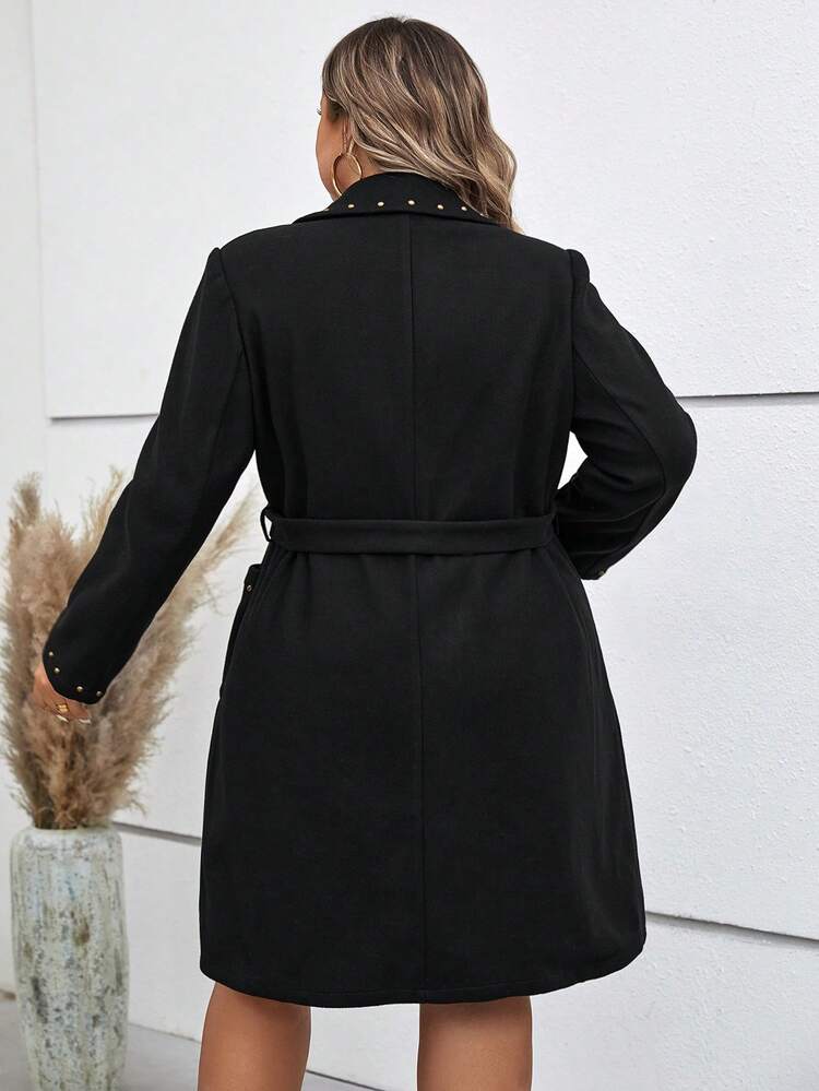 Plus Studded Detail Belted Overcoat