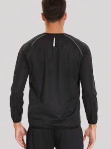 男士字母圖形對比鑲邊拉格蘭袖運動衛衣,健身衣服 - 黑色 - 查看 2