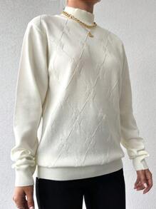 EURMUSE Solid Mock Neck Sweater - White - View 3