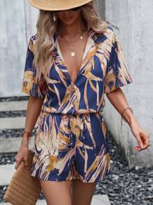 SHEIN LUNE Imprimé Épaule tombante Chemise & Short - bleu indigo - Voir 5