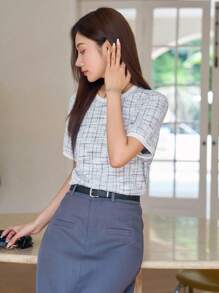 DAZY Camiseta A Cuadros Con Detalle De Solapa - Gris - Ver 7