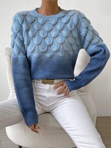 Chiquease Ombre Pattern Round Neck Sweater - Blue - View 3