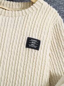 SHEIN 男小童字母補丁細節衛衣和衛褲 - 杏色 - 查看 7