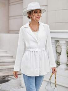 Aveloria Lapel Neck Drawstring Waist Coat