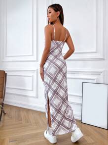 SHEIN Unity 格紋印花吊帶連衣裙 - 杏色 - 查看 2