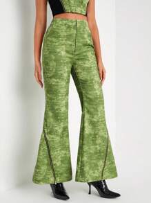 EBIB 设计师扎染拉链细节喇叭裤